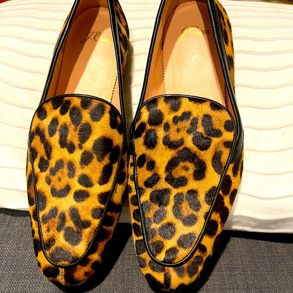JCrew Calf Hair Leopard Loafers